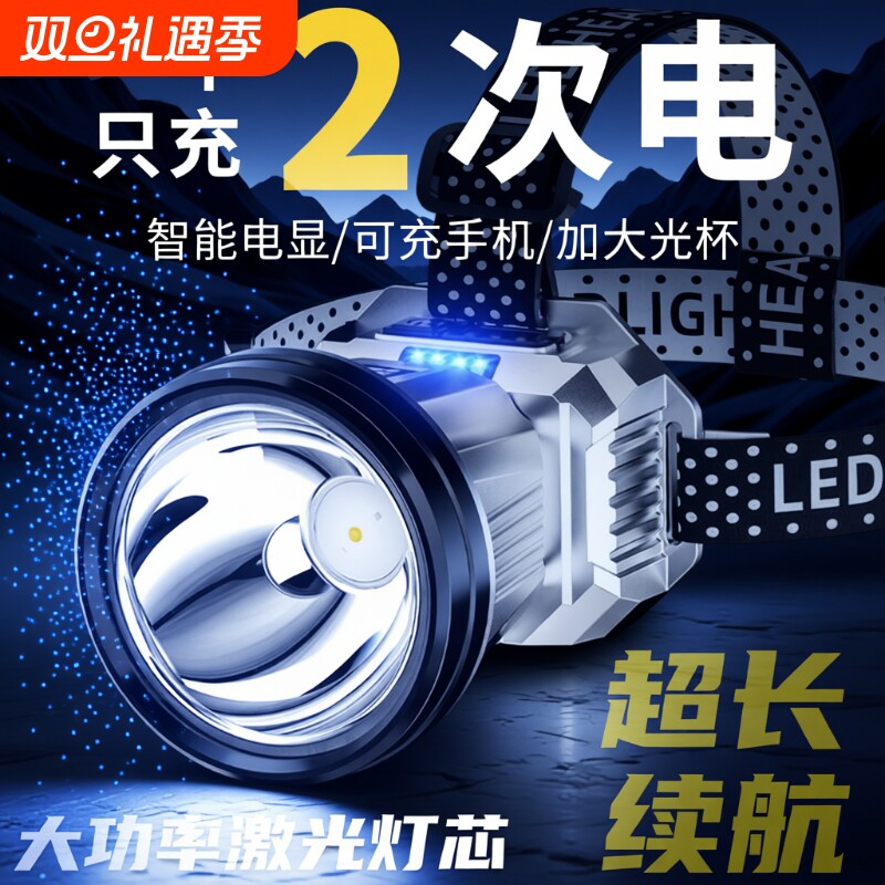 头灯公牛适用头戴式强光2025新款超亮户外登山感应夜钓鱼专用矿灯