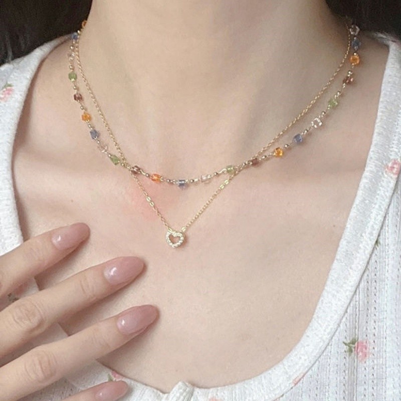 彩色叠戴项链设计少女心甜美高级感锁骨链百搭清新俏皮choker颈