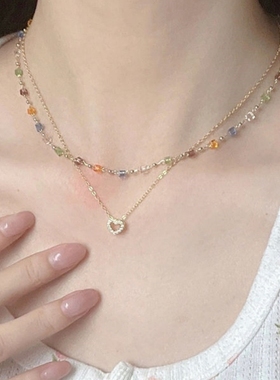 彩色叠戴项链设计少女心甜美高级感锁骨链百搭清新俏皮choker颈链