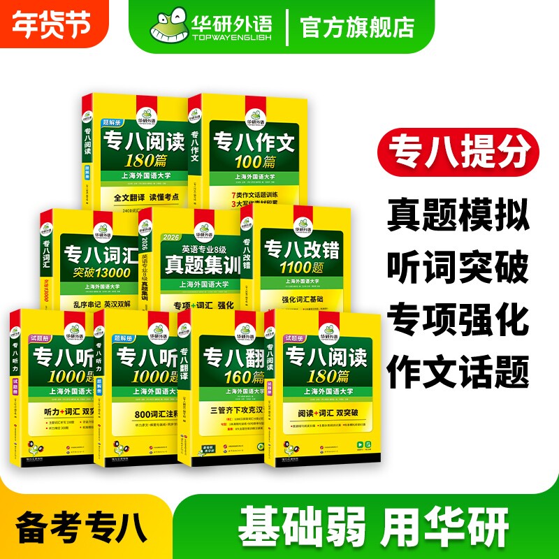 华研外语备考2026专八真题集训专项训练英语专业八级历年真题试卷