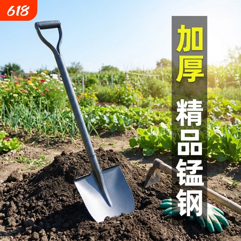 铁锹锰钢挖土家用工兵铲户外铲子铲挖种菜专用工具多功能折叠木柄
