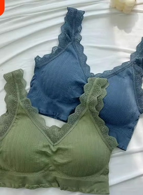 无钢圈内衣女背心式蕾丝性感小胸美背运动文胸罩透气聚拢红色黑色