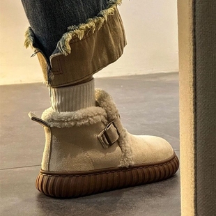 他她女孩雪地靴子女2025新款 加绒加厚防滑保暖皮毛一体毛毛棉 冬季
