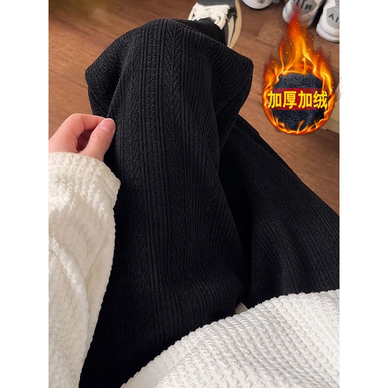 雪尼尔裤子男款秋冬加绒美式黑色卫裤直筒垂感运动休闲长裤潮流