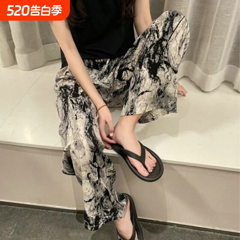 夏季薄款棉绸女士睡裤夏阔腿裤防晒度假外穿休闲家居裤大象格子