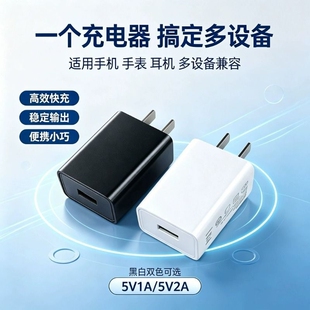 原装5v2a的1a充电器头usb口手机通用风扇手表智能门锁充电宝耳机老年机小功率黑色5w慢充10W套6Atypec安卓线C
