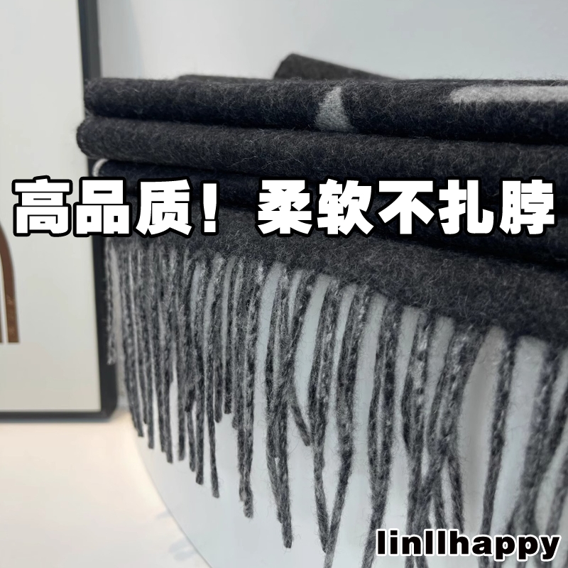 不扎脖!黑灰色羊绒围巾女双面两用渐变色披肩长款围脖秋冬季新款