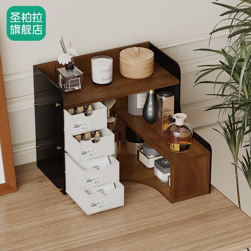 化妆品收纳盒梳妆台转角置物架亚克力多层香水架护肤品分层简易