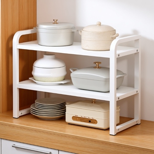 厨房置物架台面分层桌面内隔板收纳锅架锅具多层加高三层两层白色
