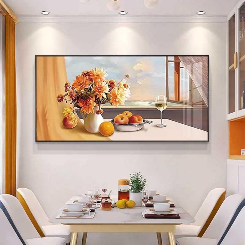 餐厅装饰画现代简约饭厅挂画北欧花卉酒杯厨房背景轻奢大气墙壁画图片
