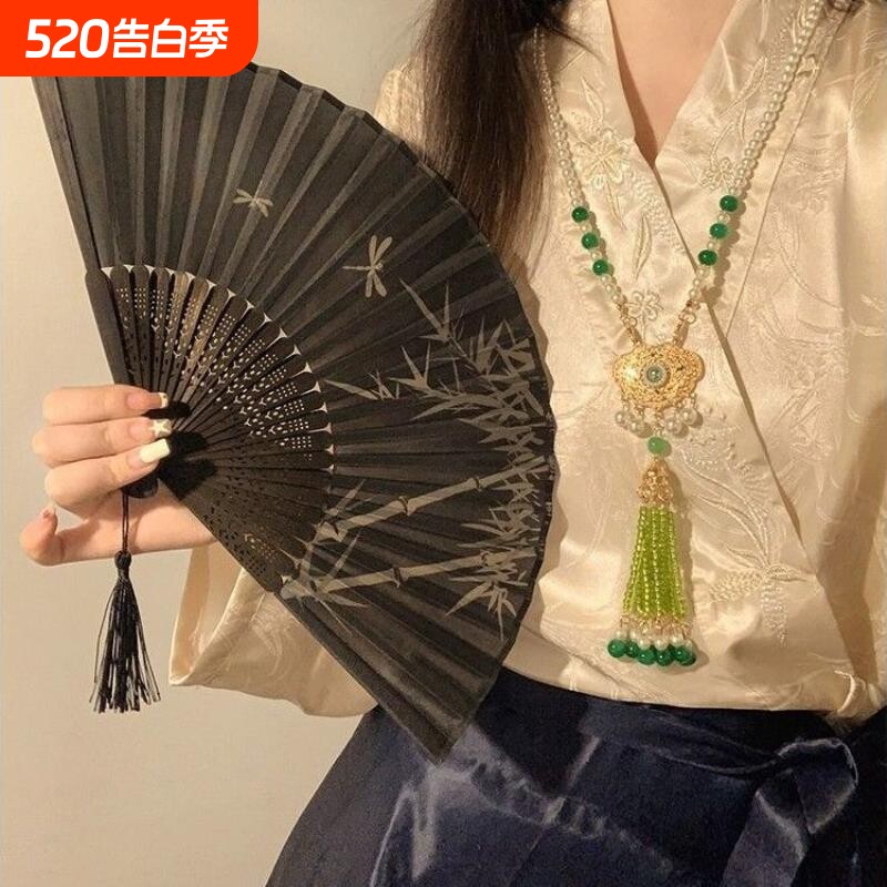 新中式扇子古风折扇黑色旗袍汉服随身携带搭配马面裙中国风舞蹈扇