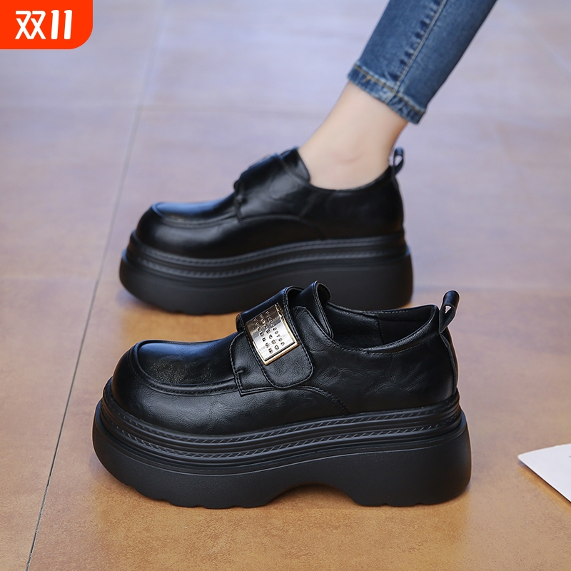 他她女孩乐福鞋女款2025新款秋季英伦风小皮鞋增高厚底松糕玛丽珍