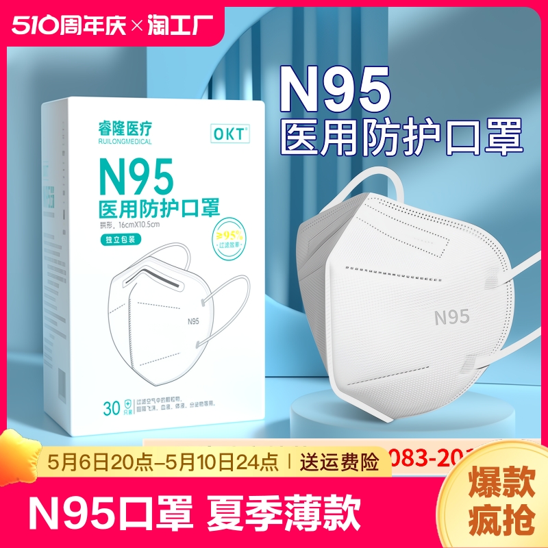 200只n95级医用防护口罩一次性医疗级儿童3d立体五层薄呼吸健康 医疗器械 口罩（器械） 原图主图