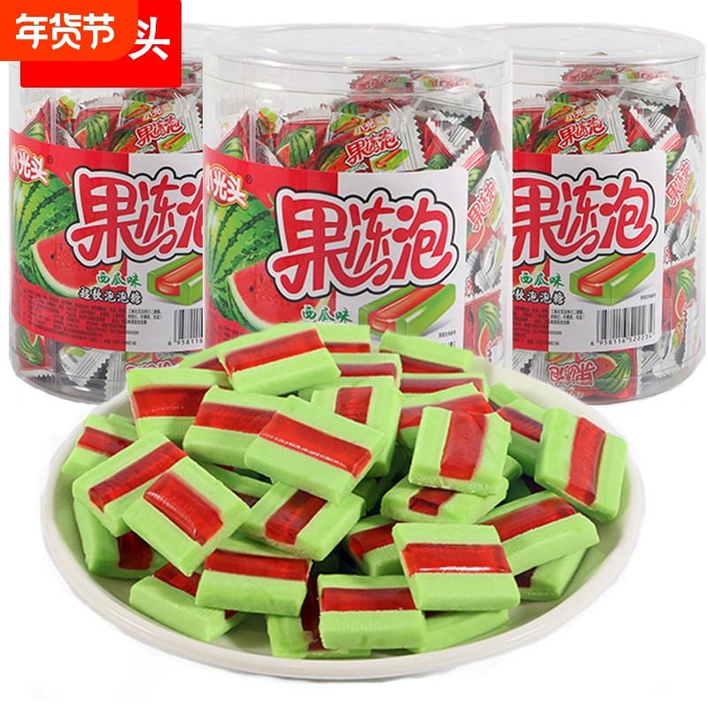 果冻泡泡糖桶装儿童夹心口香糖708090后怀旧经典小零食童年西瓜糖