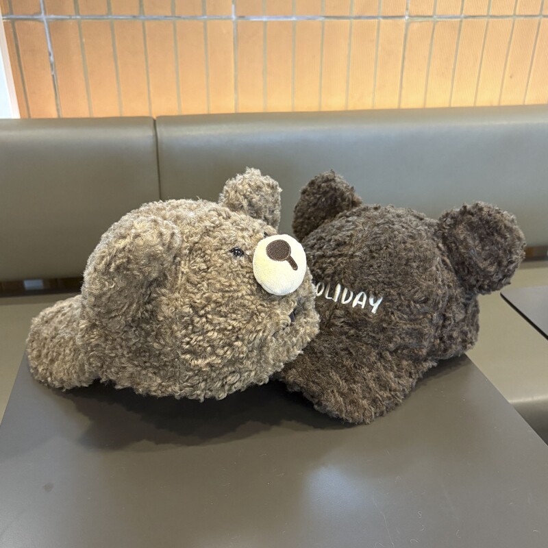 可爱小熊耳朵羊羔绒帽子女秋冬保暖棒球帽百搭显脸小包头鸭舌帽潮