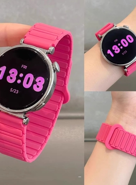 新硅胶磁吸表带适用华为GT6通用GT5watch5FIT4小米9Pro手表gt4/3pro新款拼色硅胶运动透气金属黑色表盘