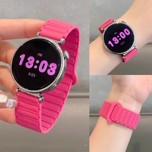 新硅胶磁吸表带适用华为GT6通用GT5watch5FIT4小米9Pro手表gt4/3pro新款拼色硅胶运动透气金属黑色表盘