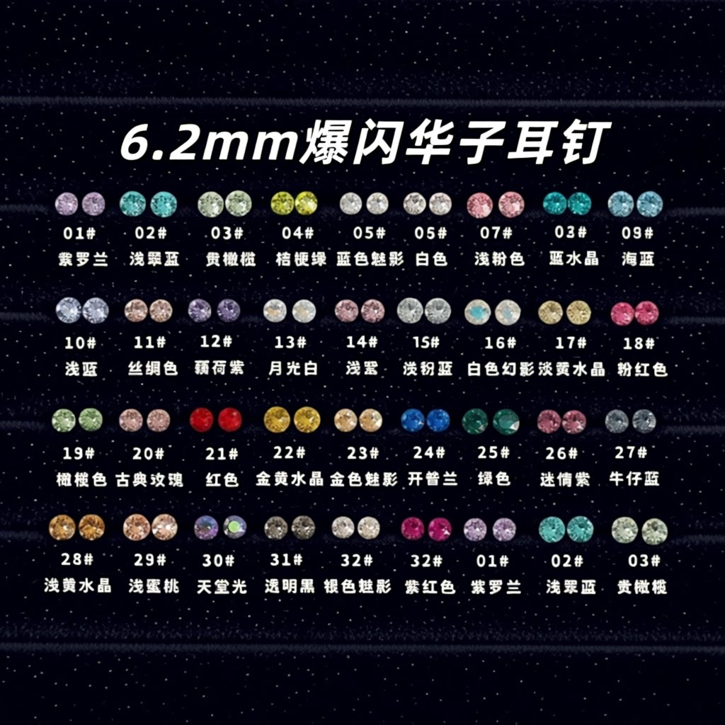 耳钉YIBEIZHI/忆蓓芷6.2mm爆闪华子钛合金免摘钛钢耳骨钉养耳锆石图片