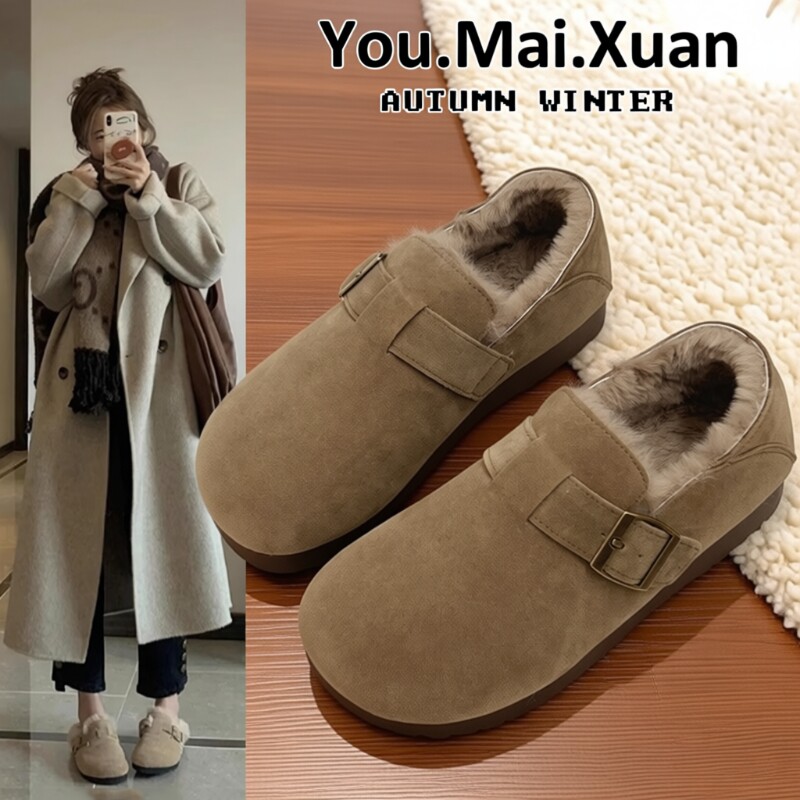 全包加绒勃肯鞋女2025年新款秋冬外穿毛毛豆豆棉鞋耐磨保暖雪地靴