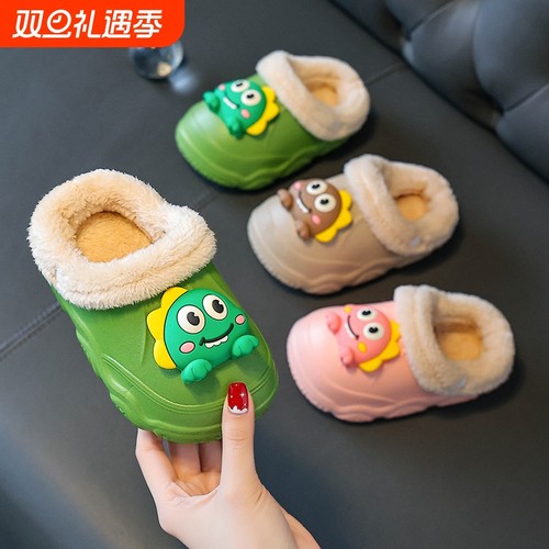 恐龙儿童棉拖鞋男童秋冬季防水室内可爱卡通保暖防滑居家宝宝棉鞋