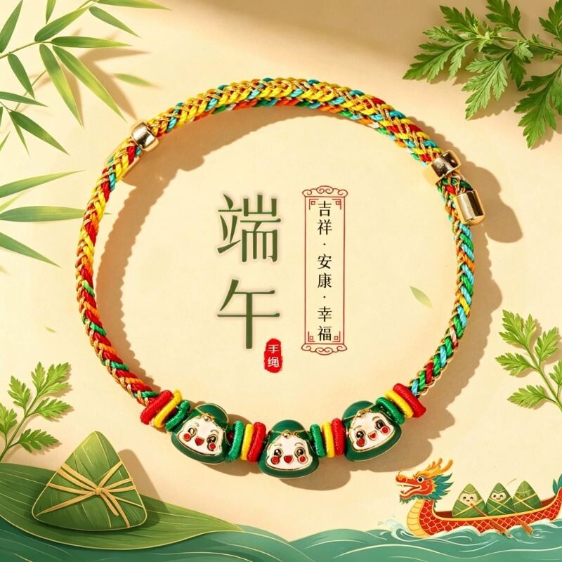 端午节五彩绳手链手工编织手绳成人红绳儿童五彩线小粽子饰品礼物