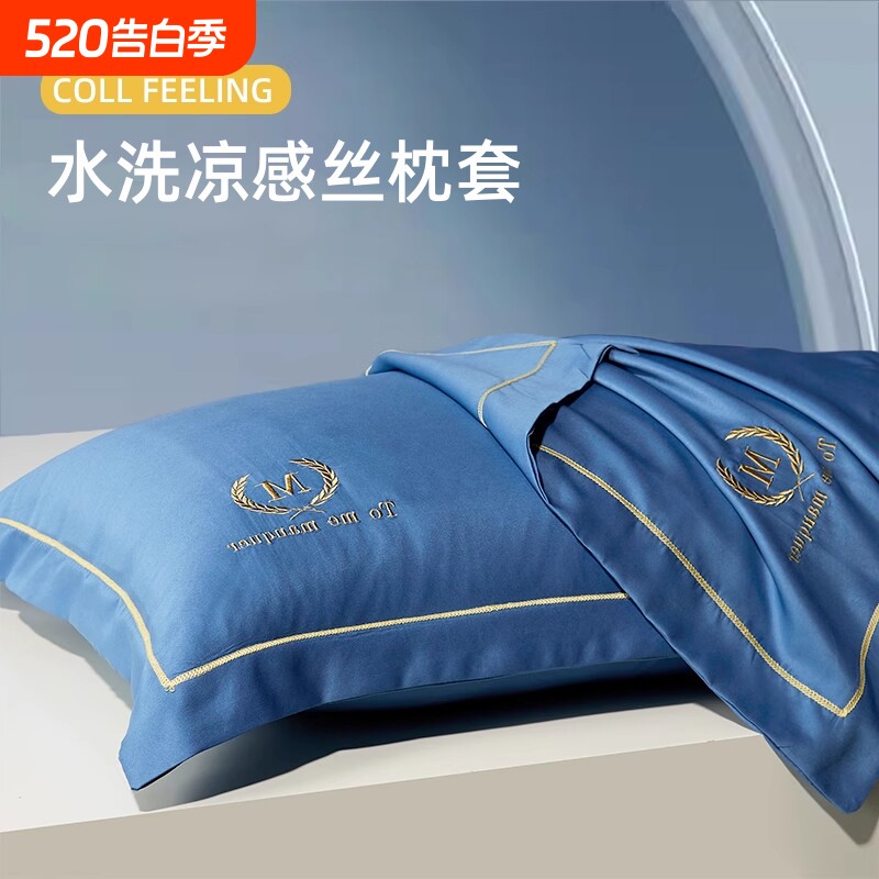 夏季枕头套冰凉丝枕套家用纯色凉感丝枕芯套48cm74cm一对家用