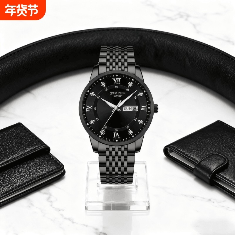 全自动男表手表男款机械风全自动防水数字双日历防水腕表男高级感