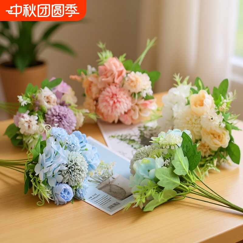 仿真花假花塑料花小花束玫瑰婚礼客厅餐桌摆件摆设绢花单支单只