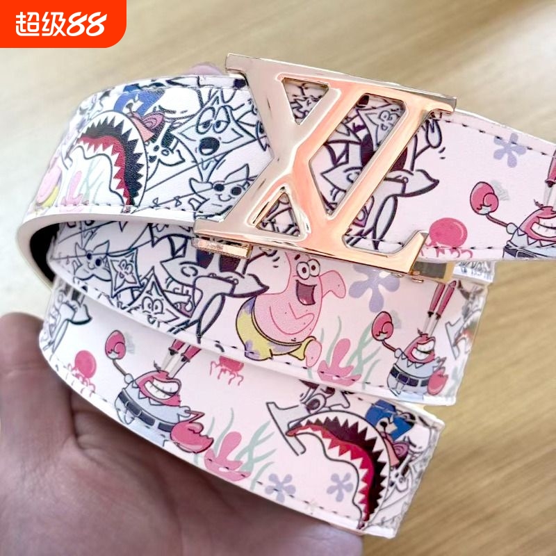 皮带男潮流学生涂鸦自动扣百搭卡槽真皮腰带牛仔裤网红同款