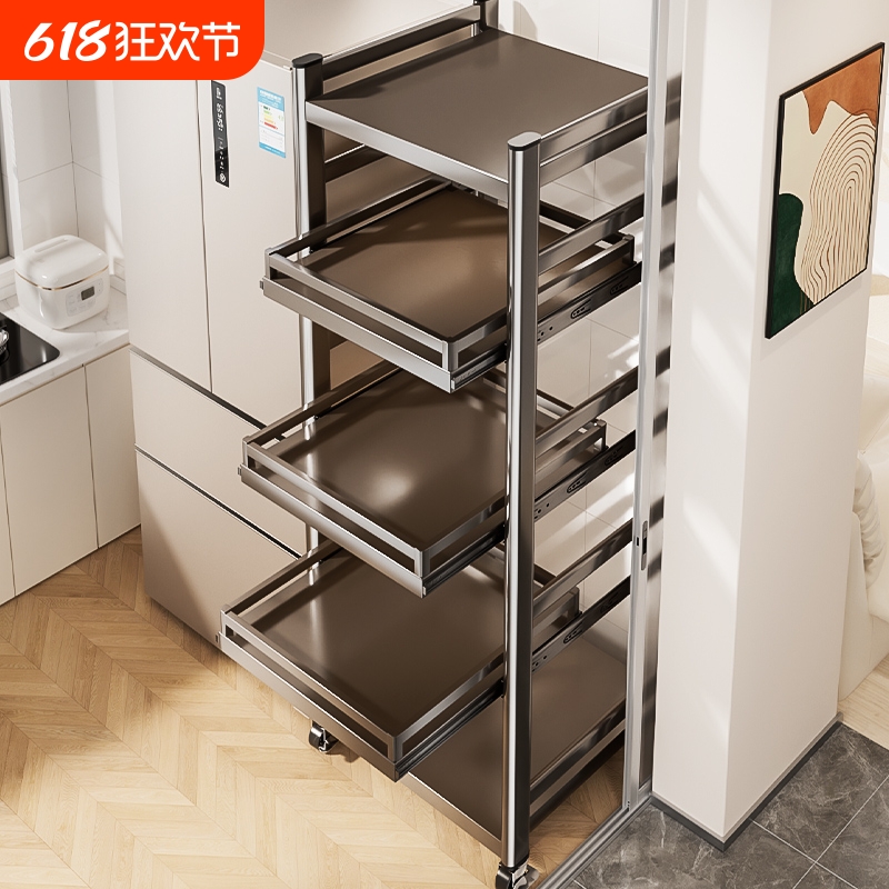 厨房夹缝置物架角落地多层冰箱旁边侧面缝隙收纳柜抽屉抽拉式储物