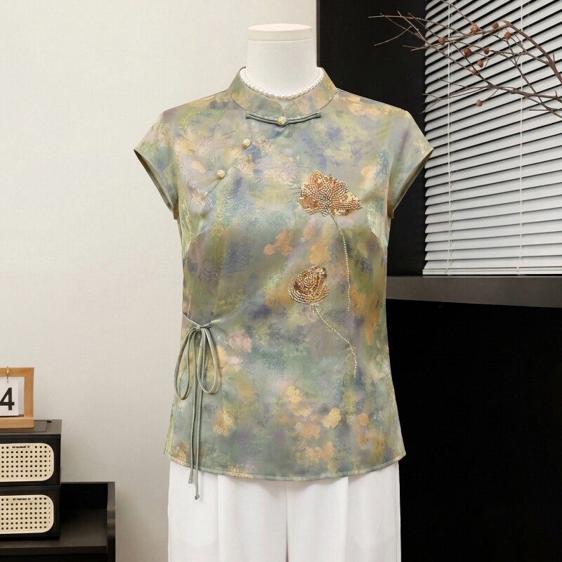 新中式中年妈妈夏套装国风短袖端庄大气中老年女装大方上衣服洋气