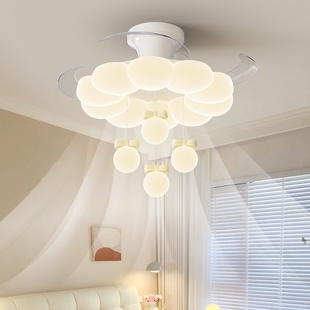 隐形风扇灯5新餐厅简约奶油风卧室静音吸顶一体吊扇灯具照明控制