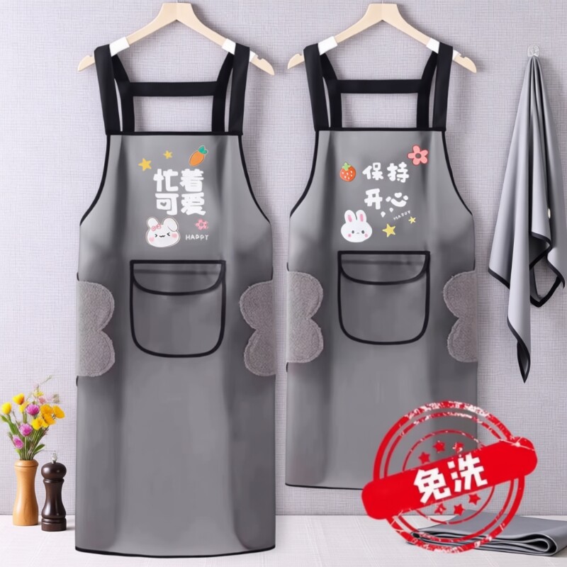 家用围裙女2025厨房新款防水防油围腰软皮工作服加长透明背带免洗