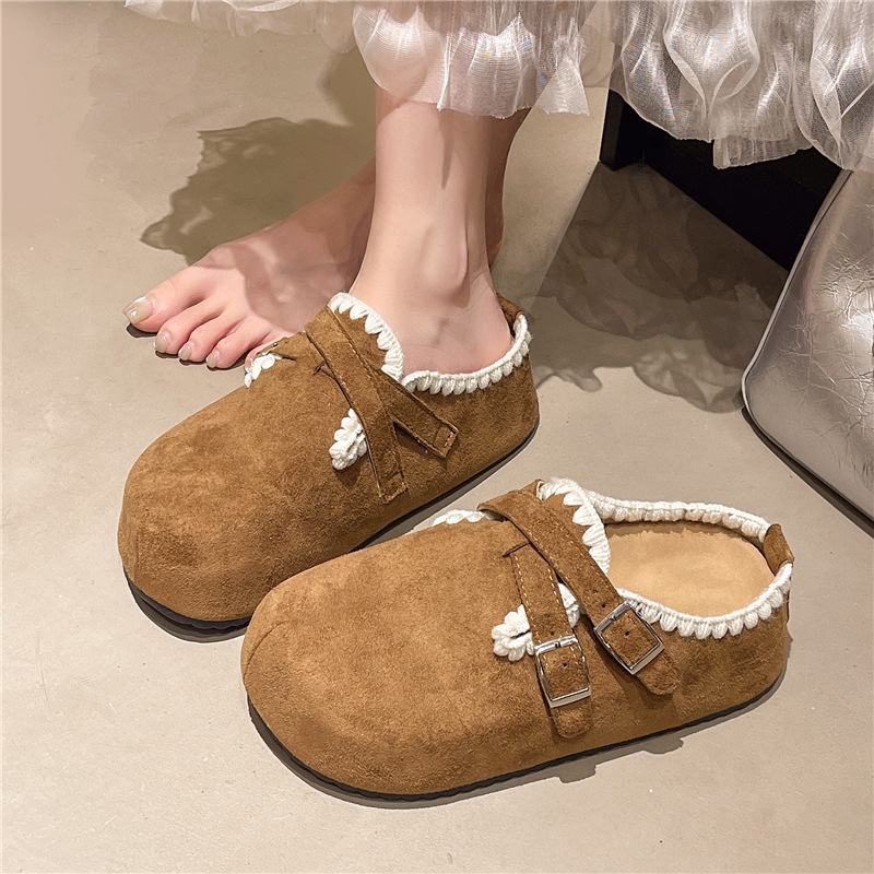 复古厚底勃肯鞋风乐福鞋单鞋女秋季文艺搭扣一脚蹬内增高包头拖鞋