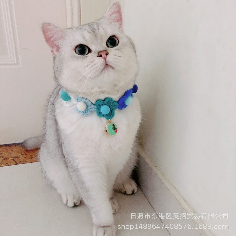 糖果色花环宠物项圈猫假领铃铛项圈宠物饰品猫咪领结手工编织