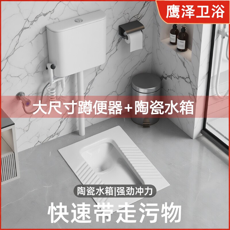 便盆蹲便器整套超薄蹲坑蹲厕便池冲水箱蹬家用厕所卫生间马桶陶瓷