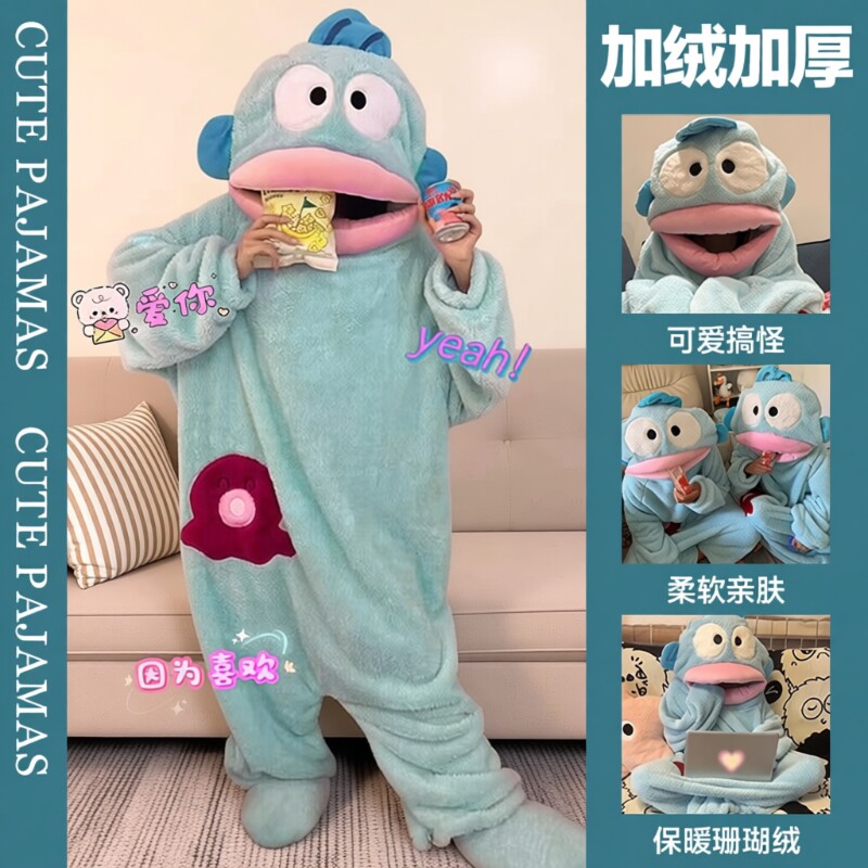 丑鱼加厚珊瑚绒秋冬睡衣套装图片
