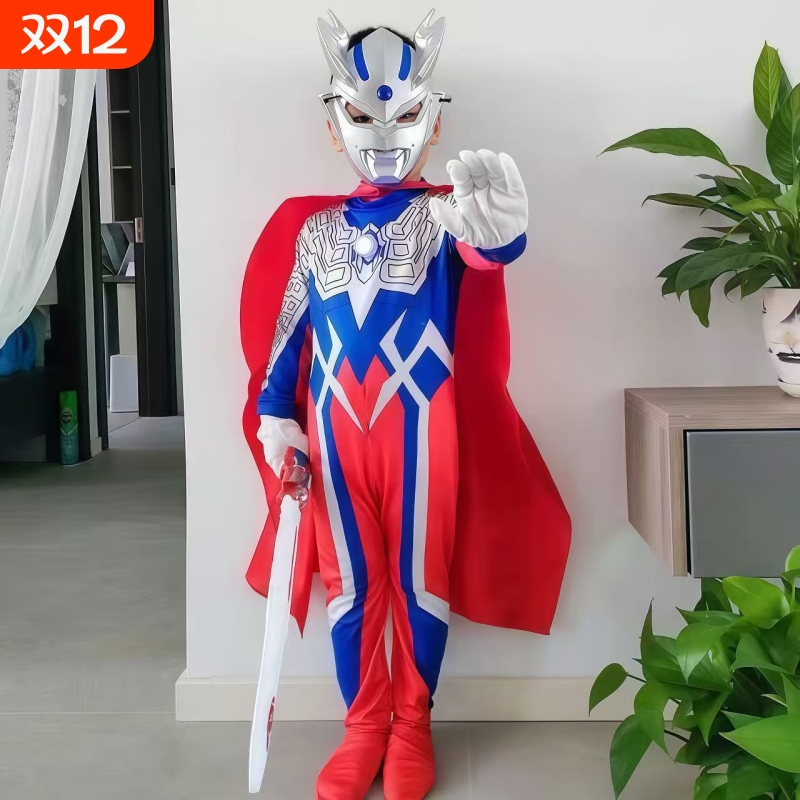 圣诞节赛罗儿童奥特超人cos衣服男孩连体服装男童女孩迪迦面具大