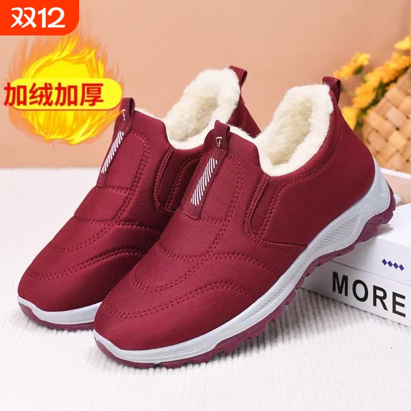 女鞋2025冬季新款加绒保暖加厚老北京棉鞋休闲百搭女靴红色舒适