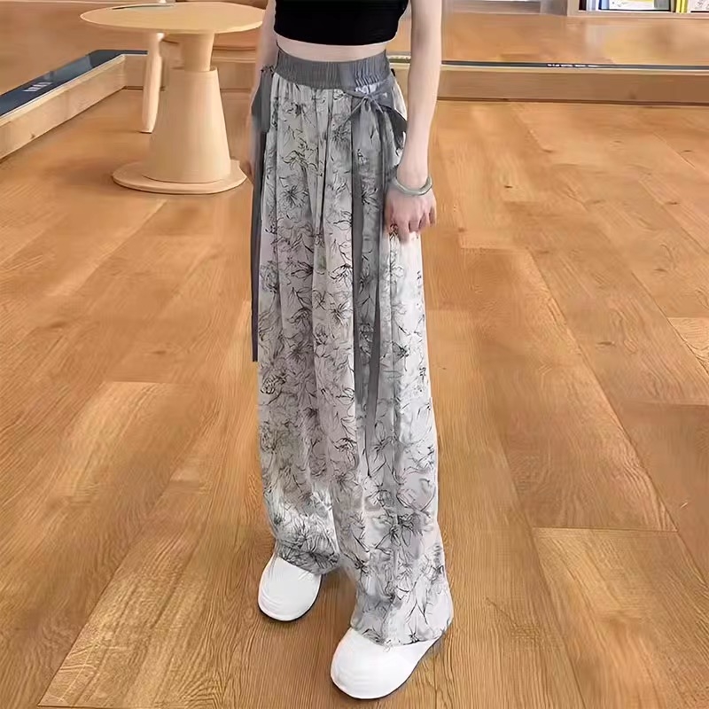 女童夏季裤子薄款阔腿裤2025新款国风新中式休闲裤儿童夏天防蚊裤