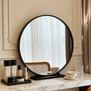 2026新款梳妆台镜子带灯女生房间桌面卧室轻奢复古台式led化妆镜