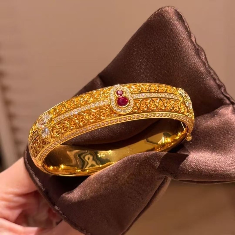 【金碧辉煌】宫廷风轻奢重工金色镂空葫芦镶钻手镯女节日送礼物新