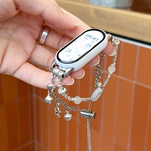 腕带铃铛平安扣替换带10代陶瓷版 8爆款 黑色透明银色 3NFC版 清岁岁平安手链式 适用于小米手环10表带9