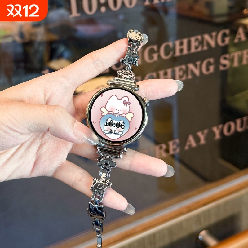 适用华为手表gt5表带金属猫咪小狗小众创意表链gt5pro/4pro新款GT4女gt3pro/2通用可调节舒适萌趣新款