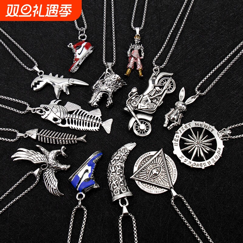 项链时尚百搭十字毛衣链男女学生装饰链小众酷帅复古吊坠饰品新款