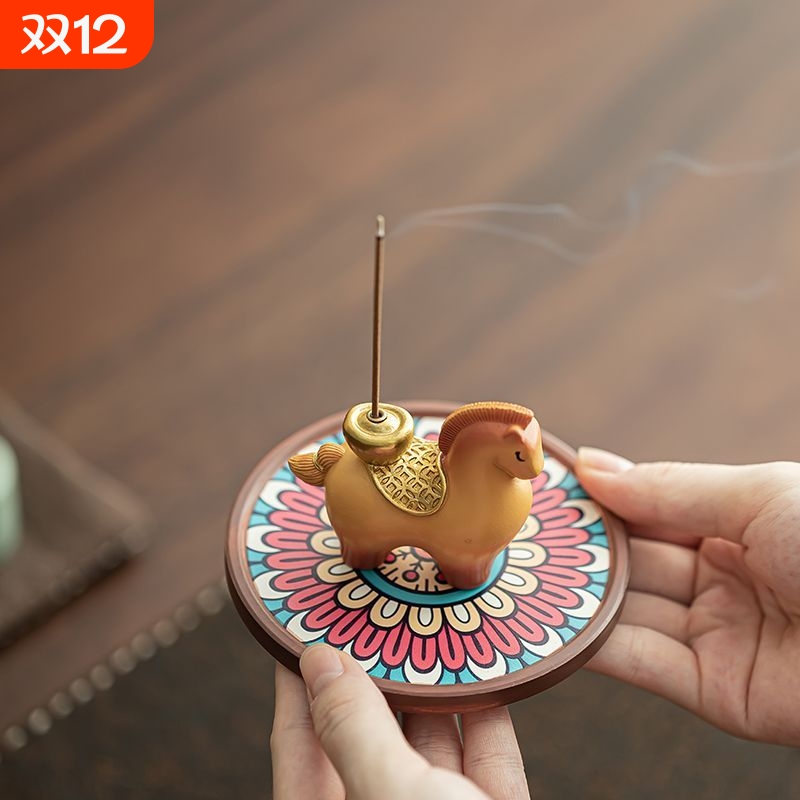 马上有钱香插摆件香炉家用室内中式送礼香插香座茶台桌面香薰摆件