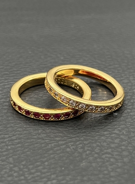 ODEK高级感金色3MM满钻戒指男女十字架粉钻情侣对戒潮款尾戒气质