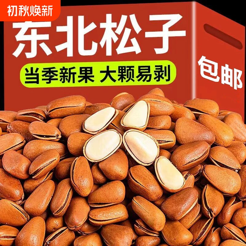 东北开口松子坚果新货原味大颗粒手剥年货零食批发含罐重500g罐装