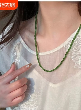 新款显白绿色玉髓串珠项链新中式项链女小众轻奢高级感百搭时尚