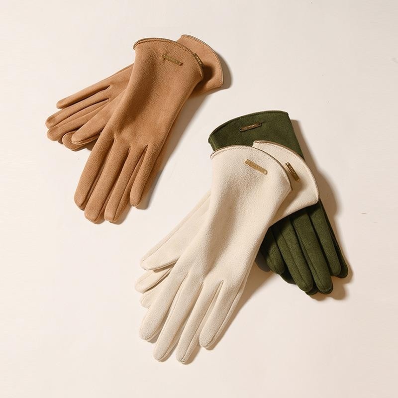 冬季保暖骑行男女士麂皮绒手套可爱韩版时尚户外加绒加厚触屏手套